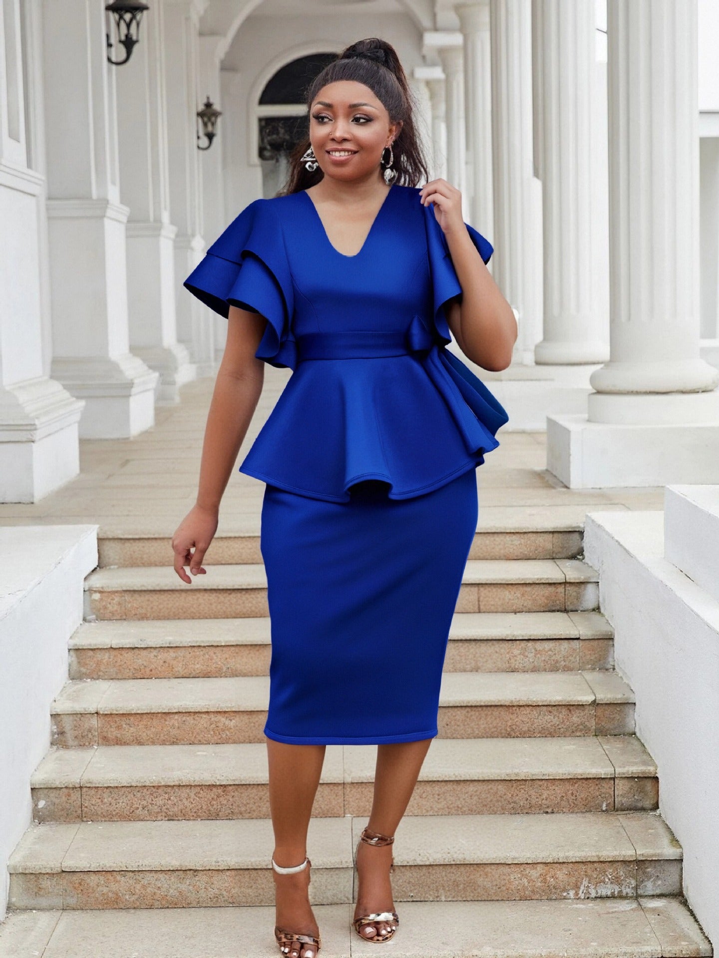 Plus Size Women Elegant Ruffle Dress 4