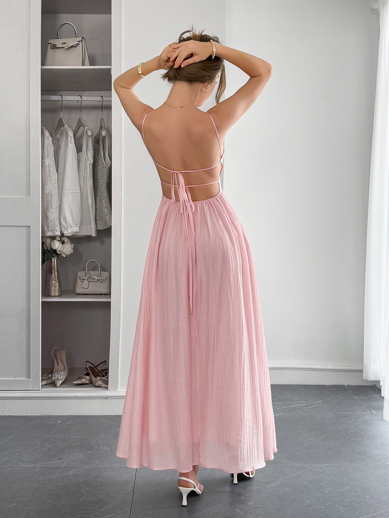 Spring-Summer Elegant Solid Color Strap Dress for Women 12