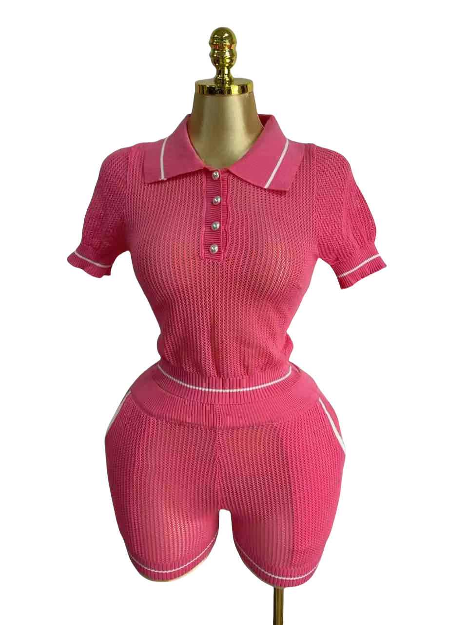 Button Short-Sleeve Knit Shirt & Shorts Set 12