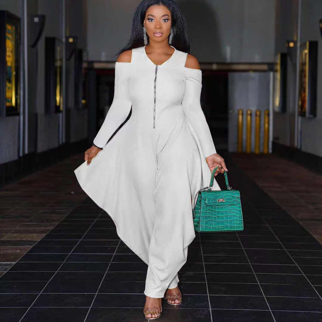 Women's Solid Color Cutout Long Sleeve Fashionable Loose Jumpsuit 3