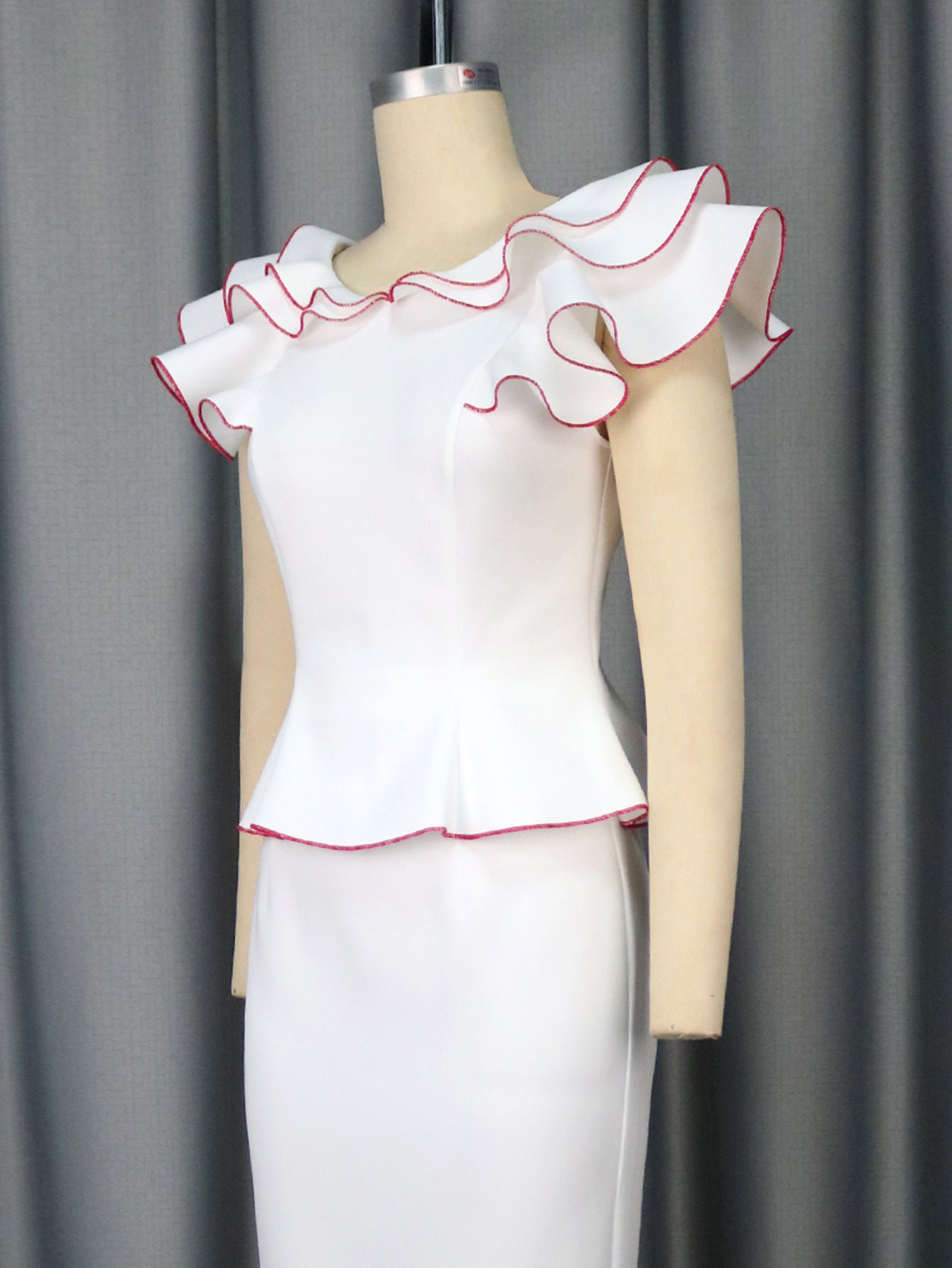 Women's Peplum Contrast Top & Chic Mermaid Pencil Skirt Two-Piece Set 8