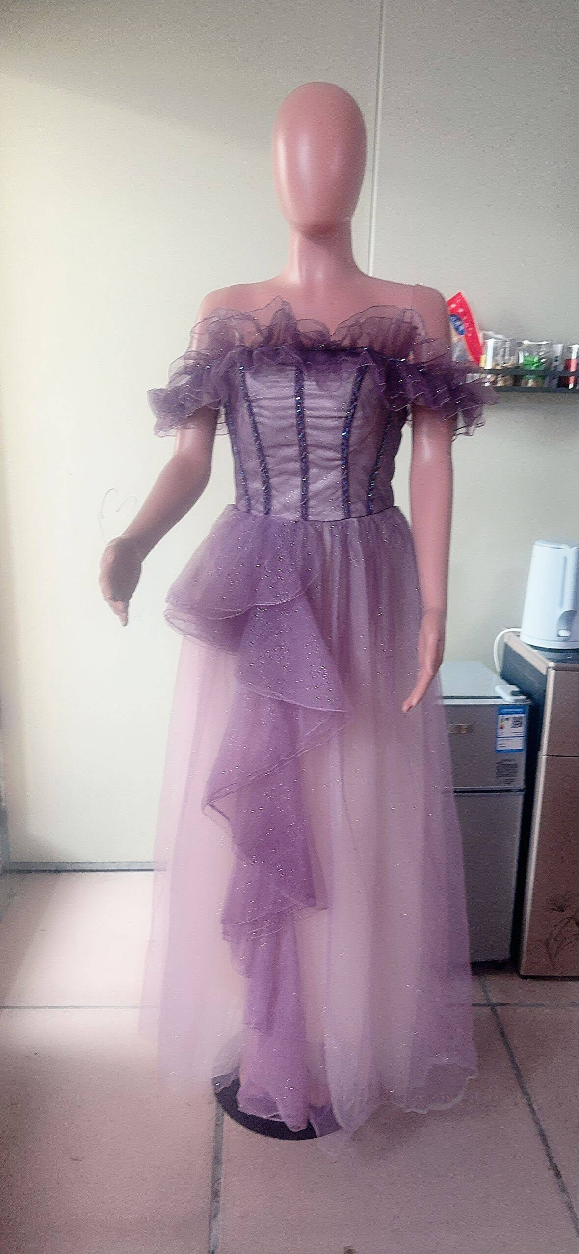 Purple Evening Dress Summer Women Off Shoulder Elegant Chic Long Cantata Dress（Processing time need 3-6 days） 3