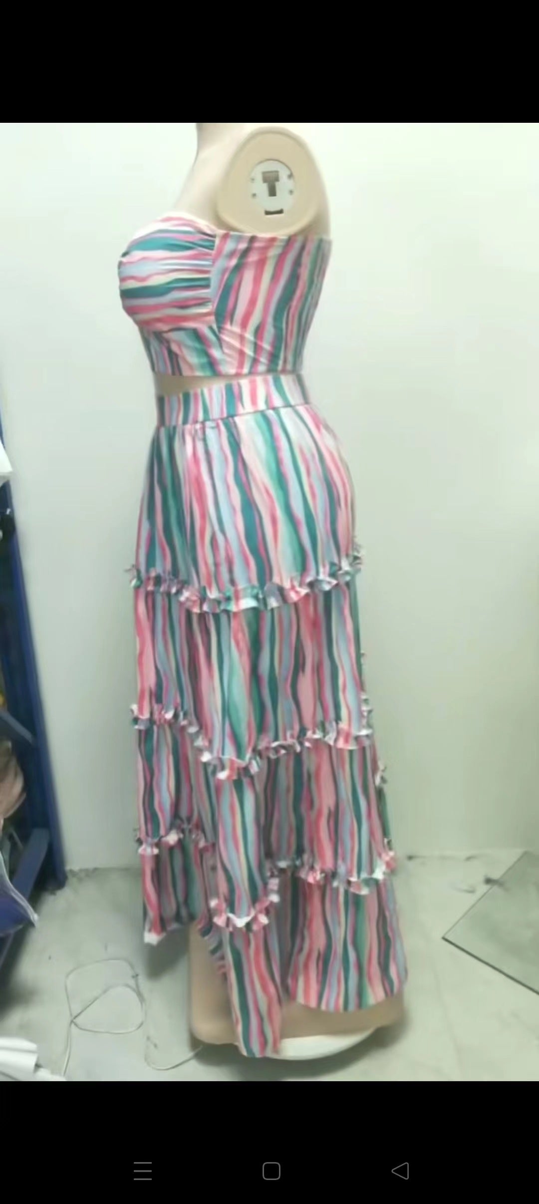 Women strapless striped print fashion Top and long skirt two-piece set 9