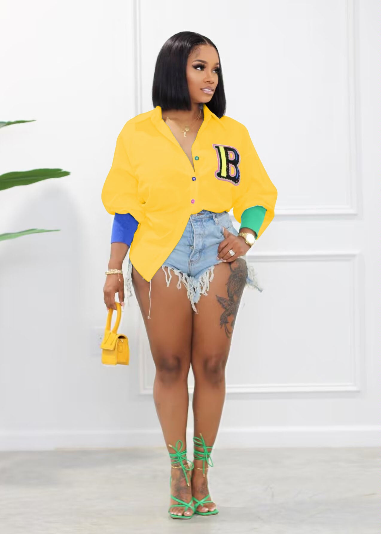 Fall/Winter Style Patchwork Embroidered Appliqued Front Short Back Long Blouse 7