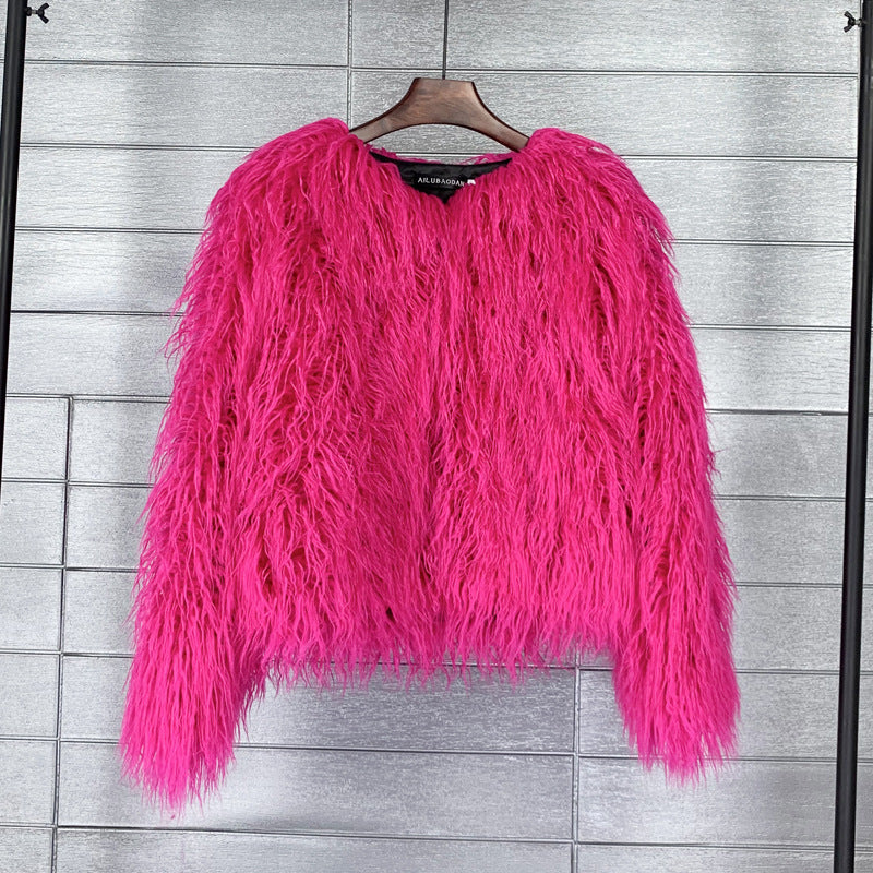 Fur Coat Solid Color Ladies Cropped Coat 7