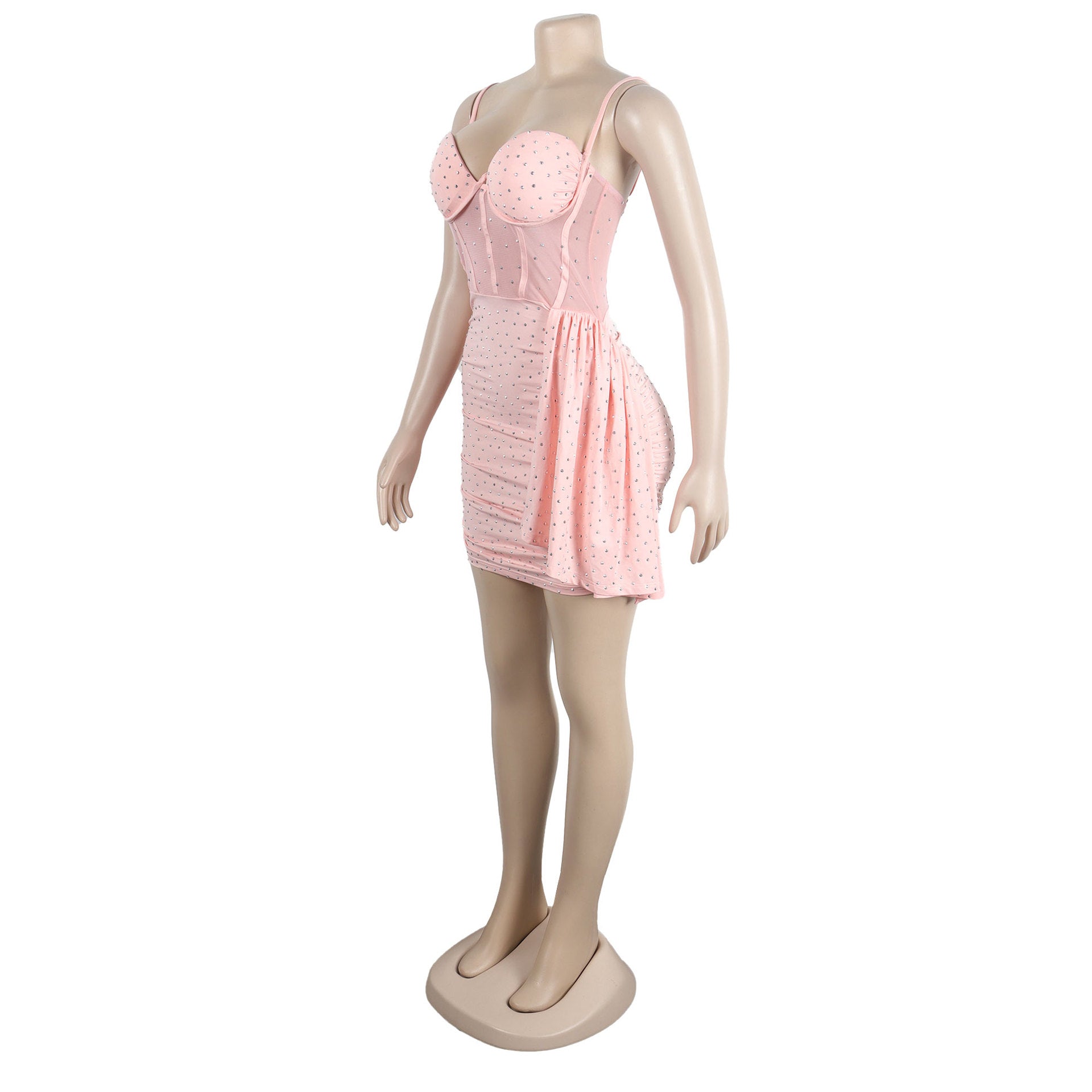 Sexy Slim Beaded Patchwork Sling Pleated Bodycon Dress 7