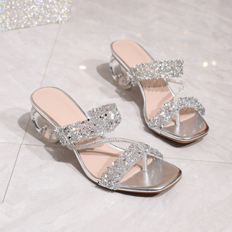 Women summer rhinestone high heels party sandals heels 5