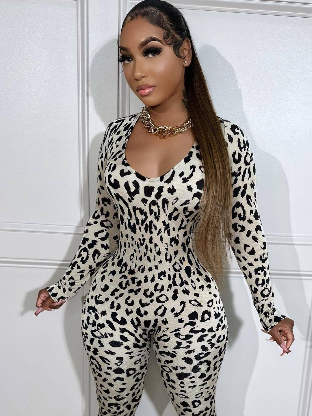 Women Casual Backless Leopard Jumpsuit 7