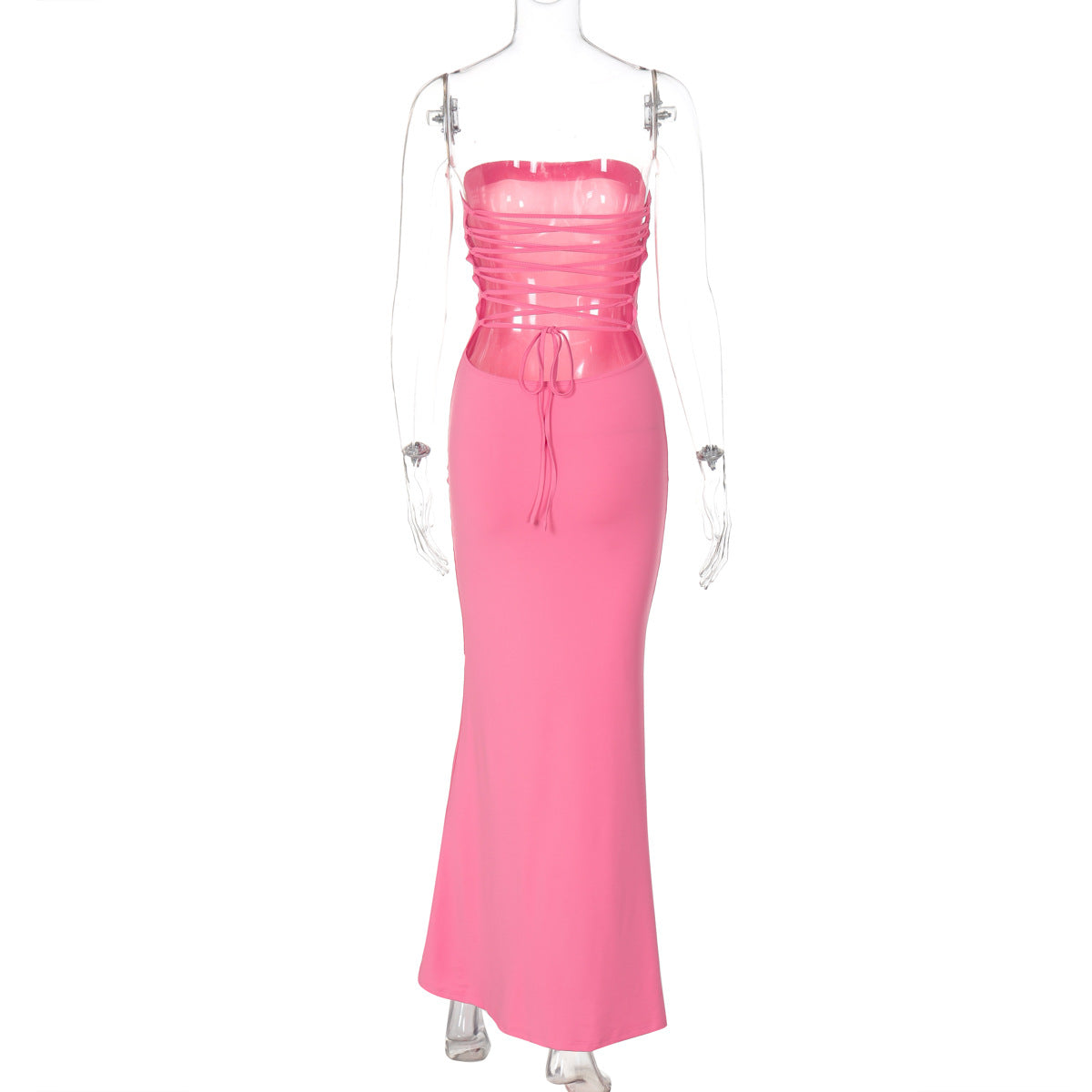 Women's Summer Strapless Lace-Up Sexy Tight Fitting Slim Long Dress 8