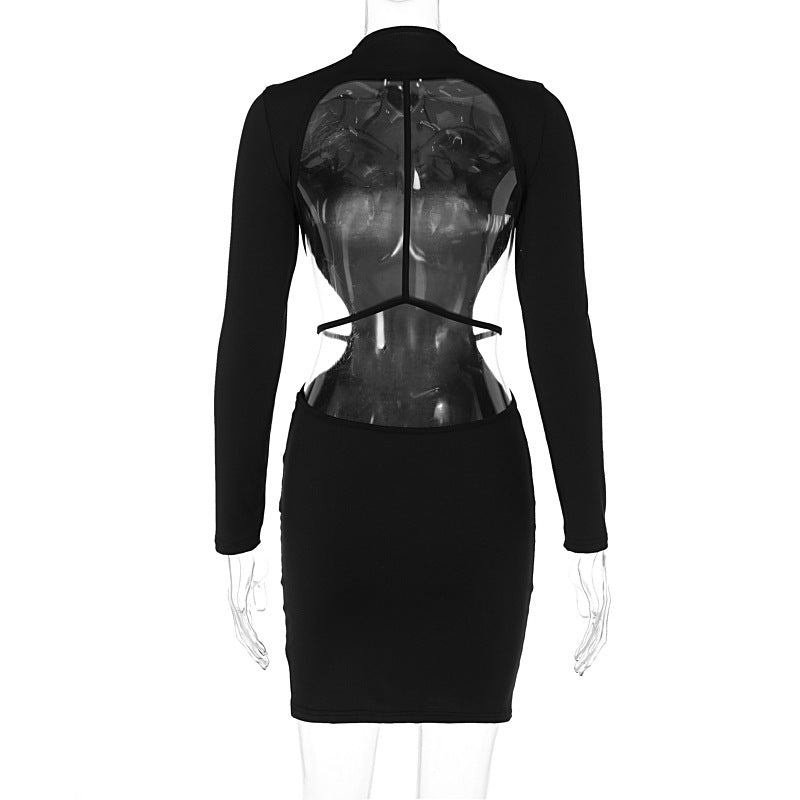 Women's Autumn And Winter Fashionable Sexy Slim Fit Low Back Solid Color Bodycon Dress 11