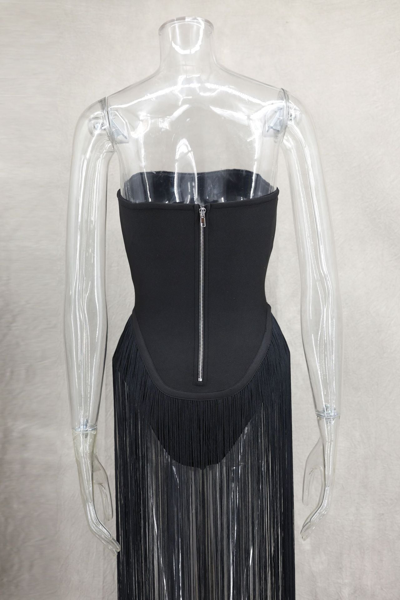 Spring Summer Style Tassel Trimmed Sexy Slimming Zipper Strapless Dress 35