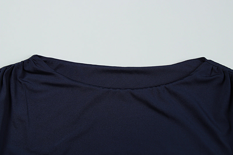 Summer Women's Fashion Chic Solid Round Neck Slim Fit Slit Dress 7