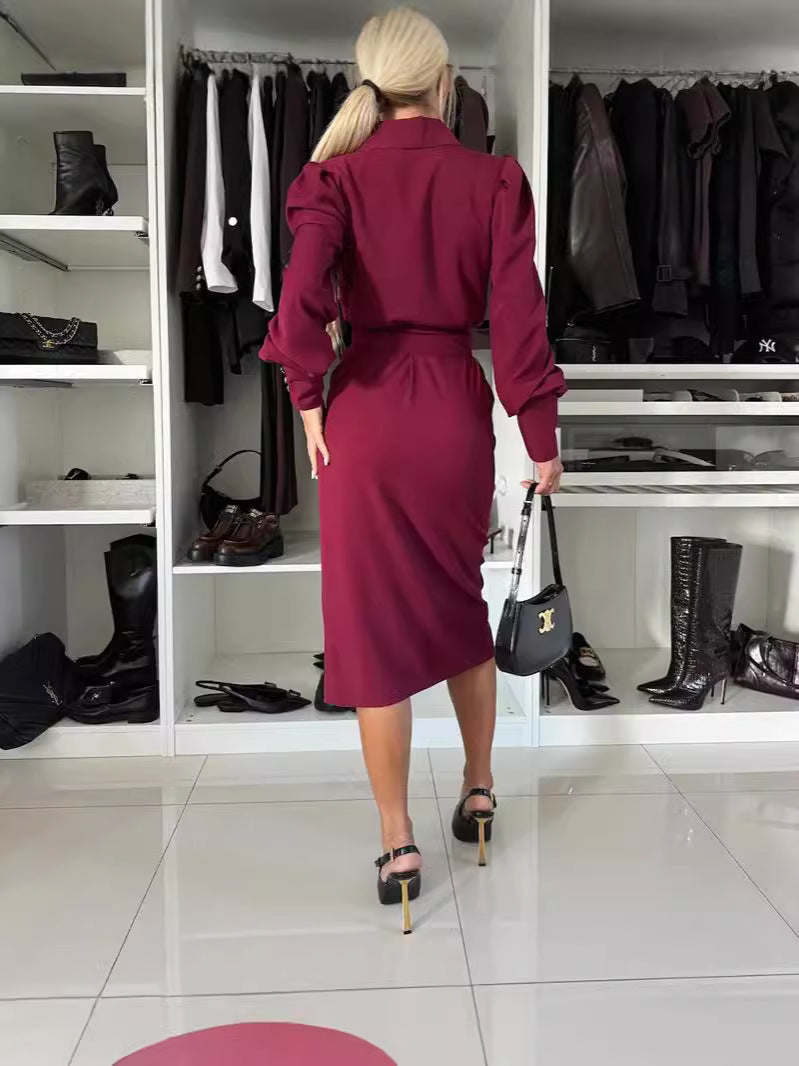 Women autumn and winter Solid shawl collar long-sleeved Blazer dress