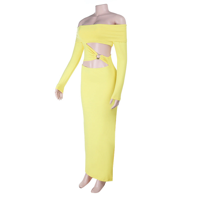 Women strapless hollow slit long-sleeved sexy fall bodycon dress 8