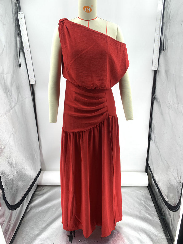 Solid Sexy Slash Shoulder Off-Shoulder Slim Waist Slit Gown Dress 21