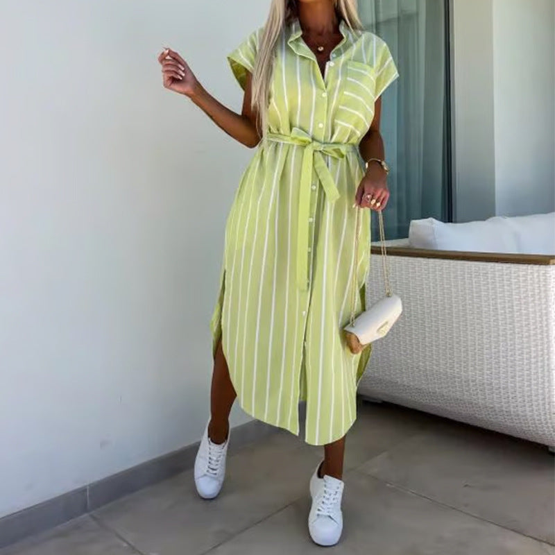 Spring Printed Turndown Collar Loose Shirt Dress 4