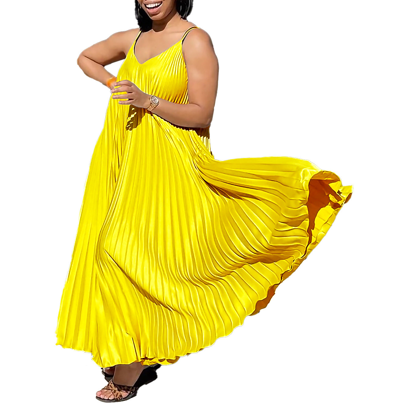 African Women's Summer Style Loose V-Neck Strap Pleated  Holidays Long Dress 10
