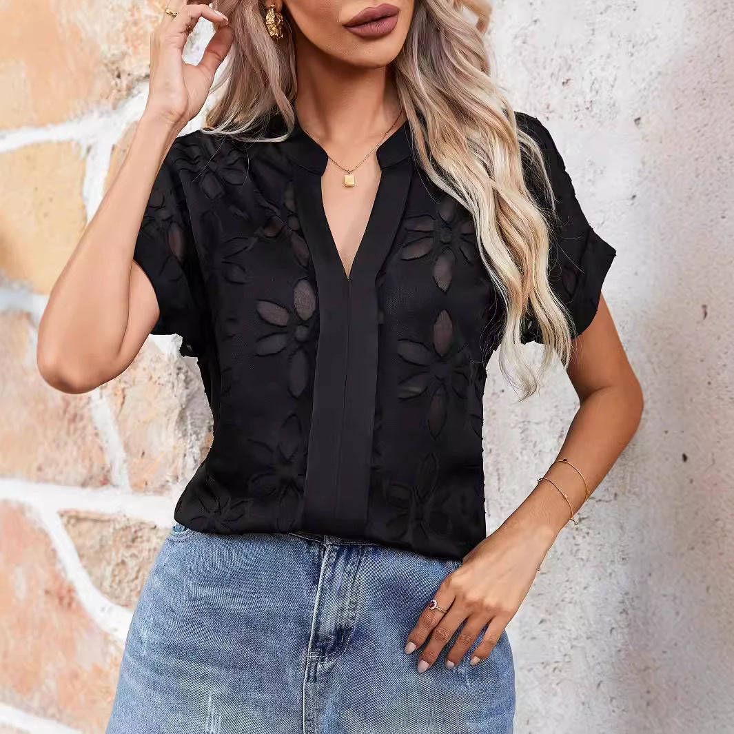 Women summer lace v-neck shirt 6