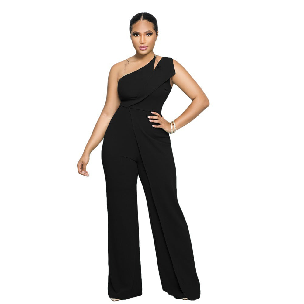 Sexy Sleeveless One Shoulder High Waist Career Jumpsuit 10