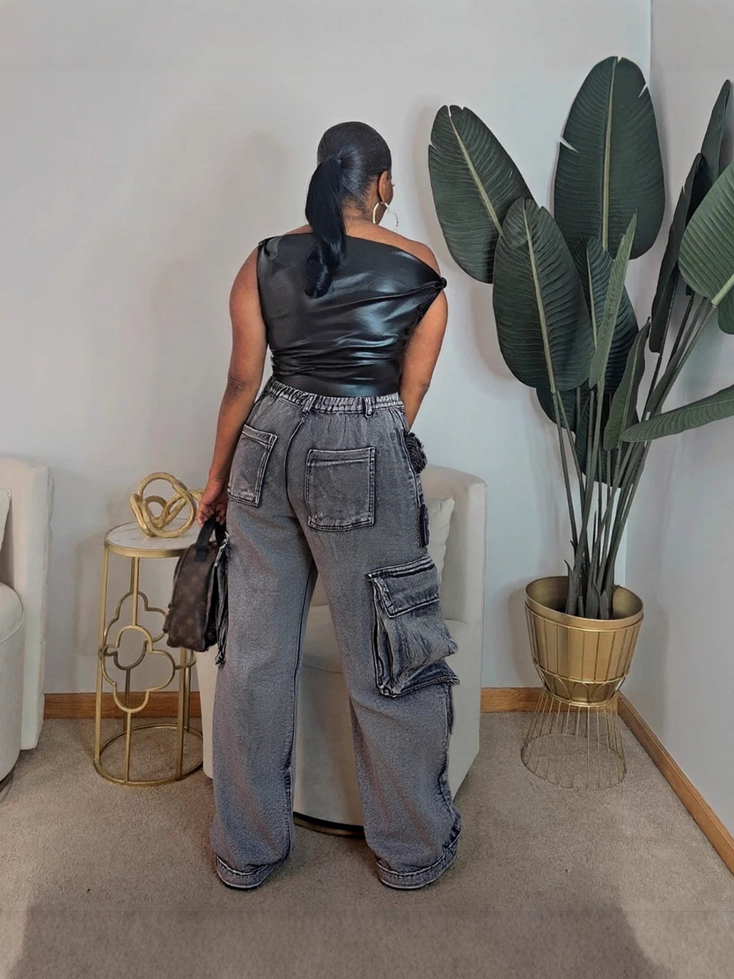 Hip Hop Street Ripped Ribbon Cargo Denim Pants 3