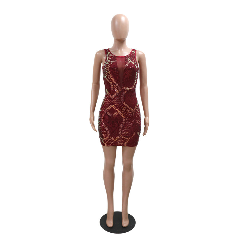 Women's Sleeveless Round Neck Sequin Bodycon Dress 4