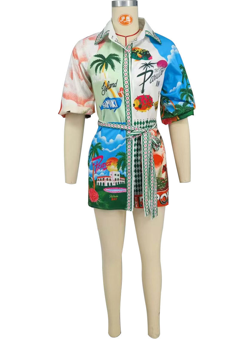 Casual Fashion Printed Short Sleeve Shirt Dress 8