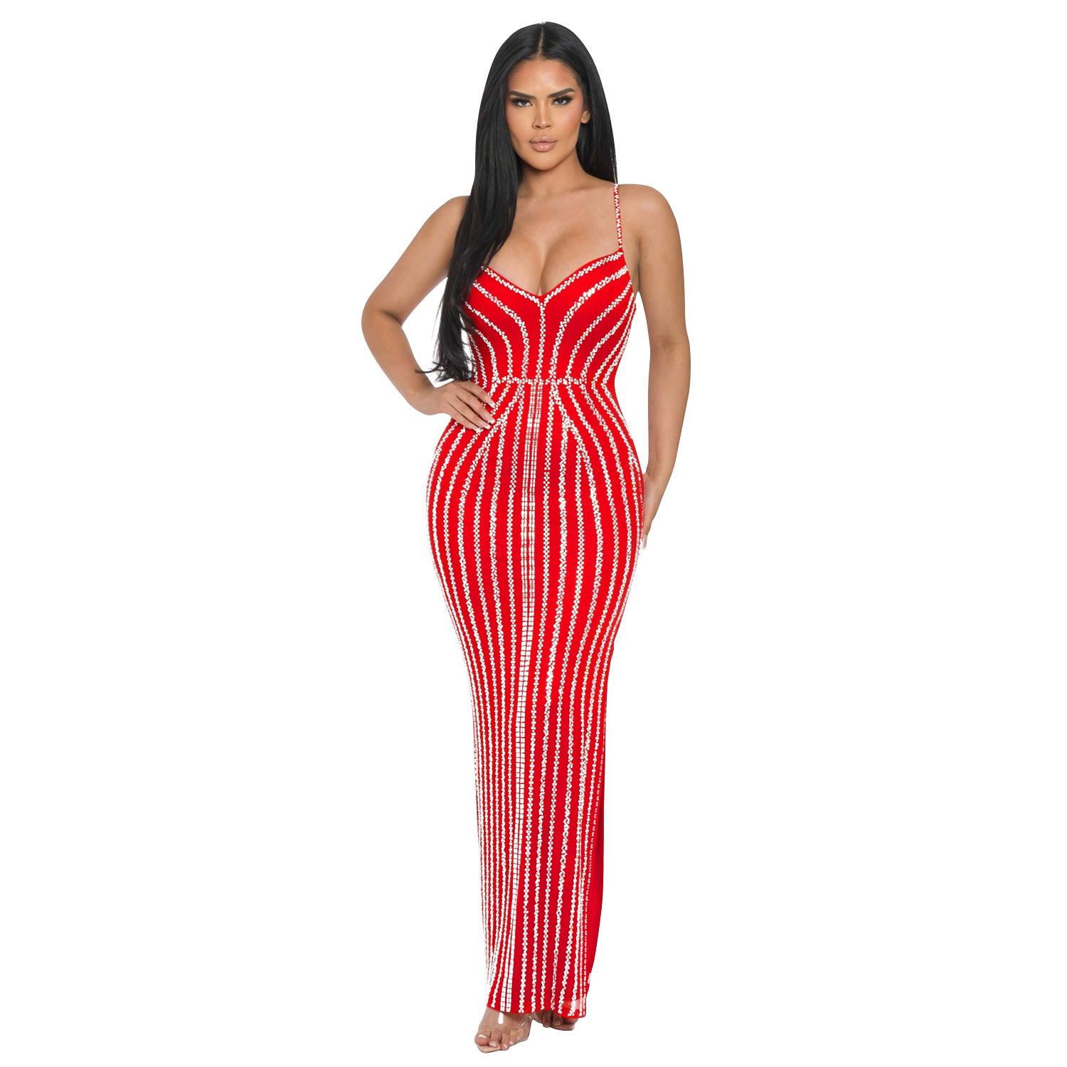 Women Solid Beaded Suspender Maxi Dress 10