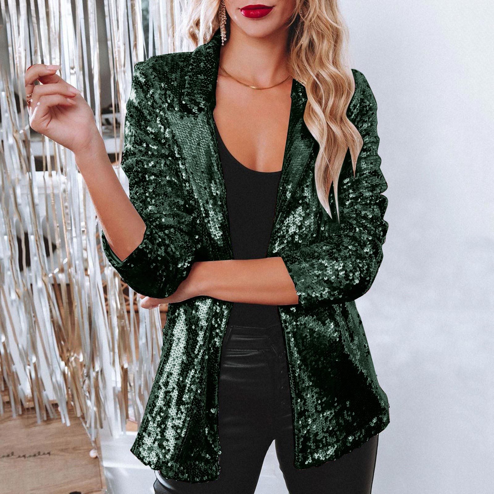 Turndown Collar long-sleeved sequined Casual blazer for women 23