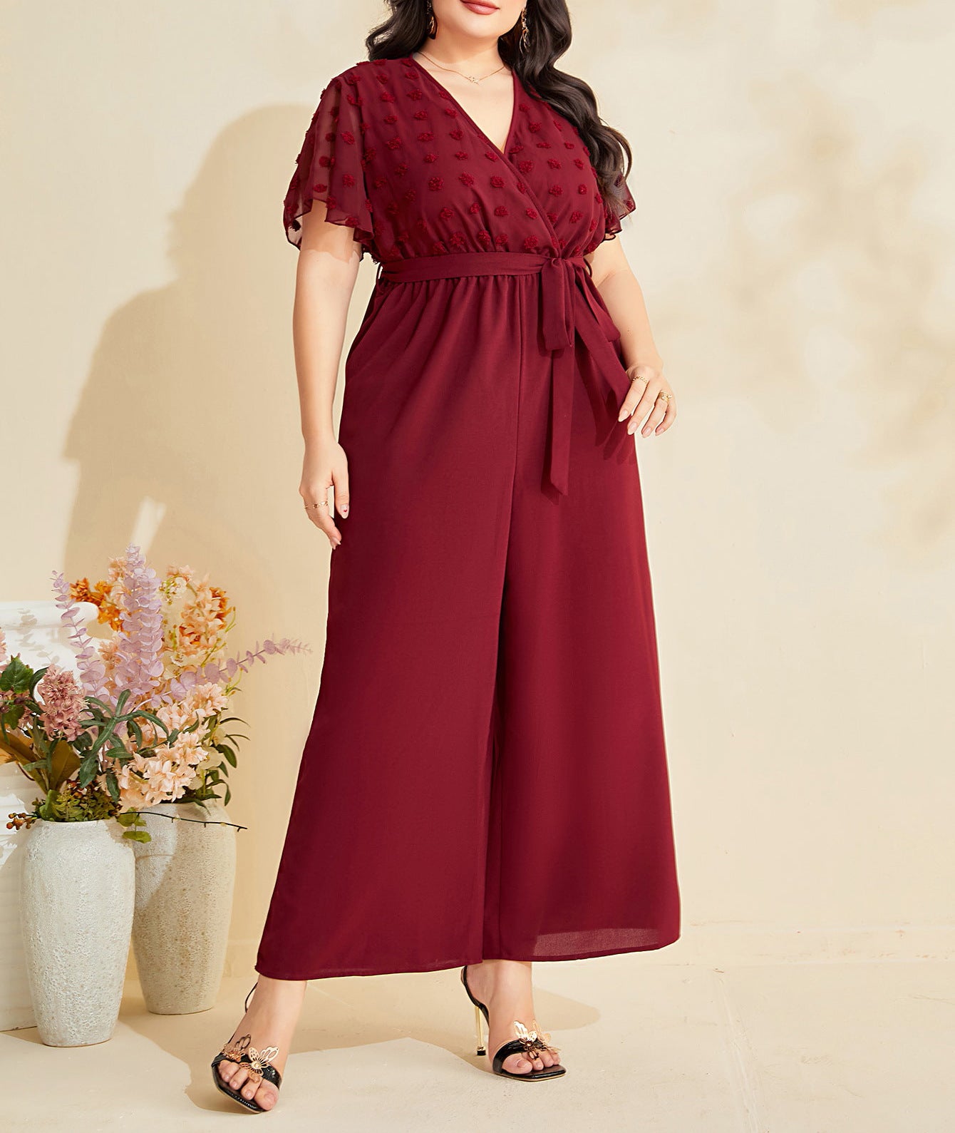 Autumn Winter Mesh Patchwork Lace Straight Loose High Waist Jumpsuit 7