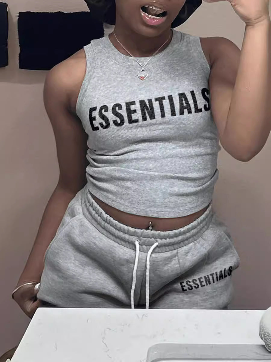 Women's Letter Print Tank Top Shorts Two Piece Set 5