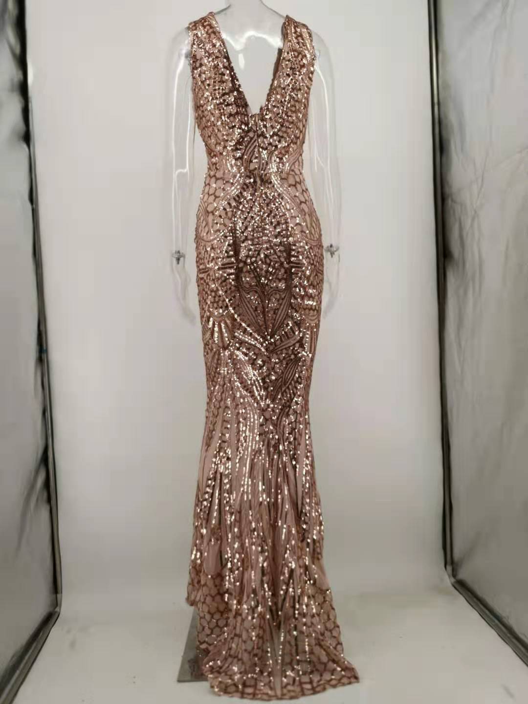 Sequins V-Neck Sleeveless Mermaid Evening Dress 5