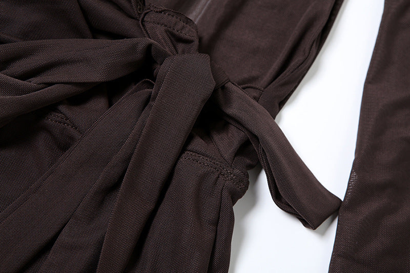 Spring Sexy Deep V See-Through Low Back Lace-Up Solid Mini Dress 13