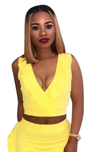 Women Bow Ruffle Sleeveless Top and Shorts Two-Piece Set