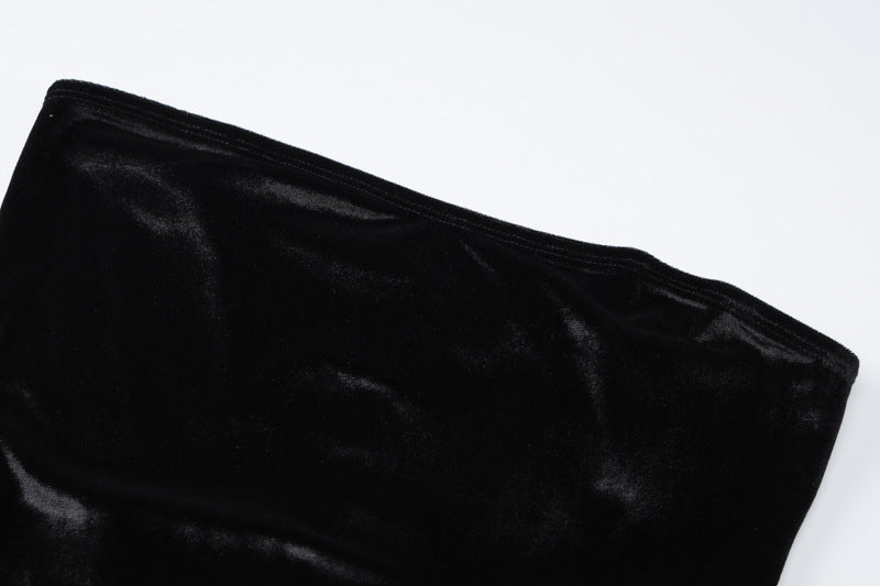 Women's Spring Fashion Sexy Slit Pleated Strapless Dress 12