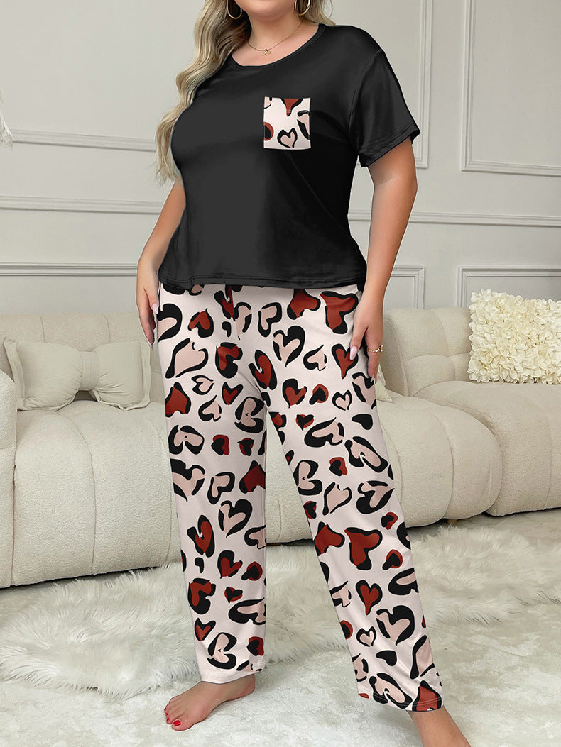 Women's Home Clothes Heart Print Short Sleeve Pants Set Plus Size Pajamas