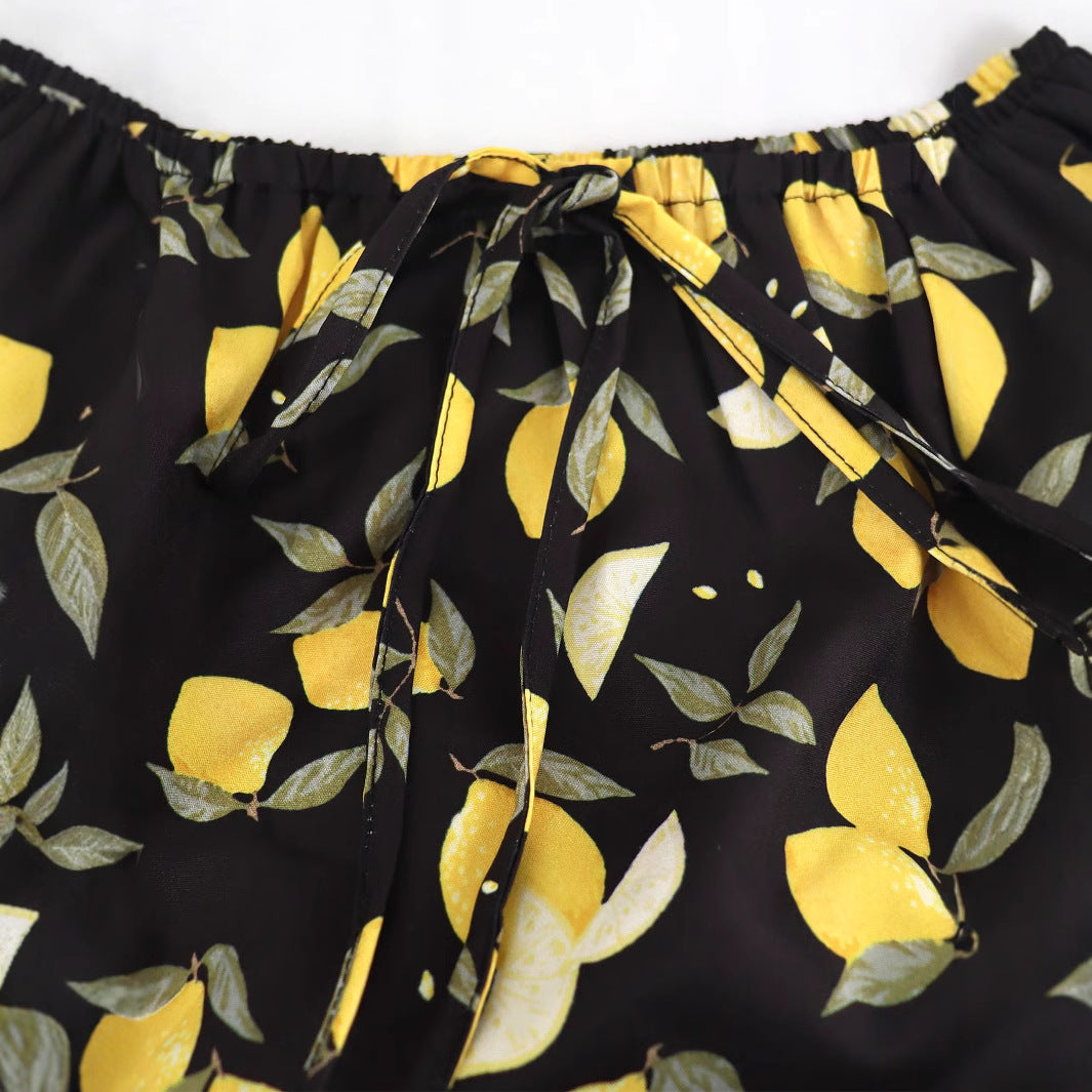 Plus Size Women's Summer Lemon Print High Waist Casual Midi Dress 3