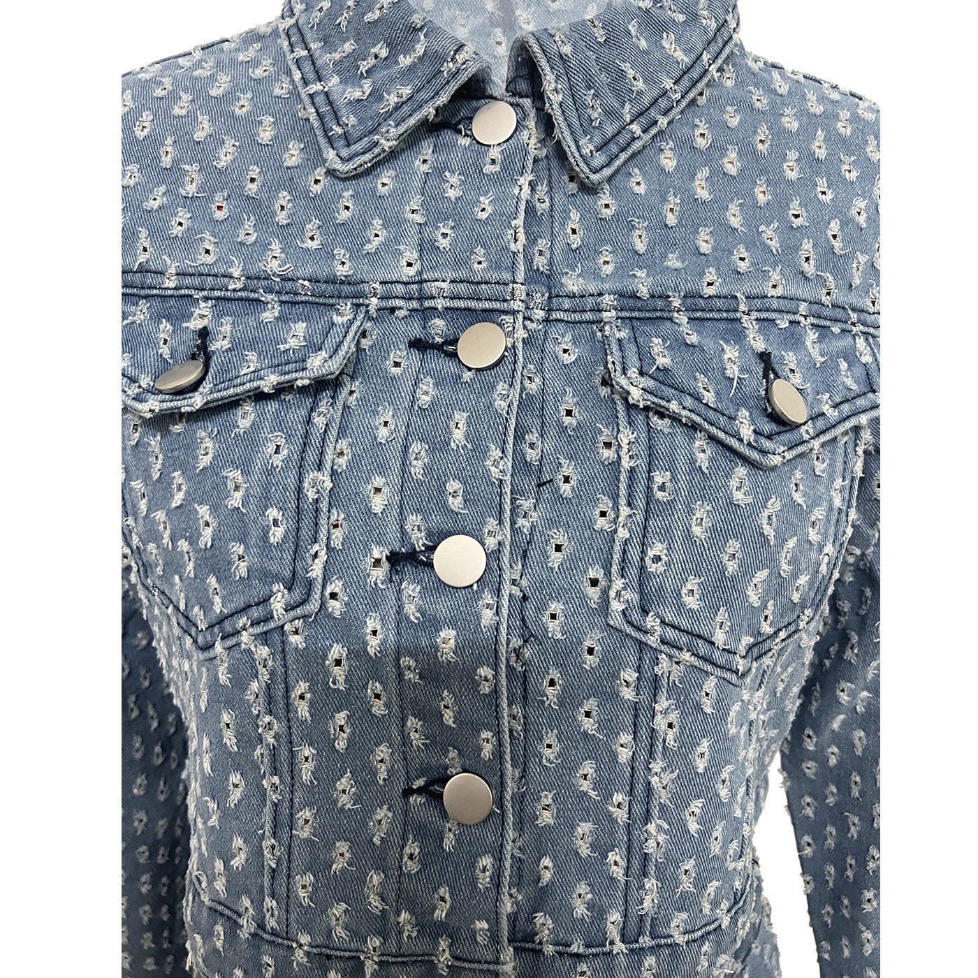 Women Casual Ripped Denim Top and Shorts Set 11