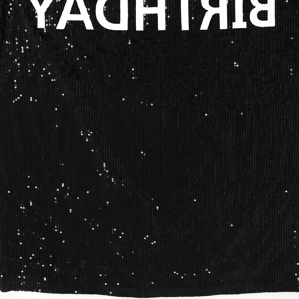 Women Round Neck Half-Sleeve Loose Sequin Print Dress 19