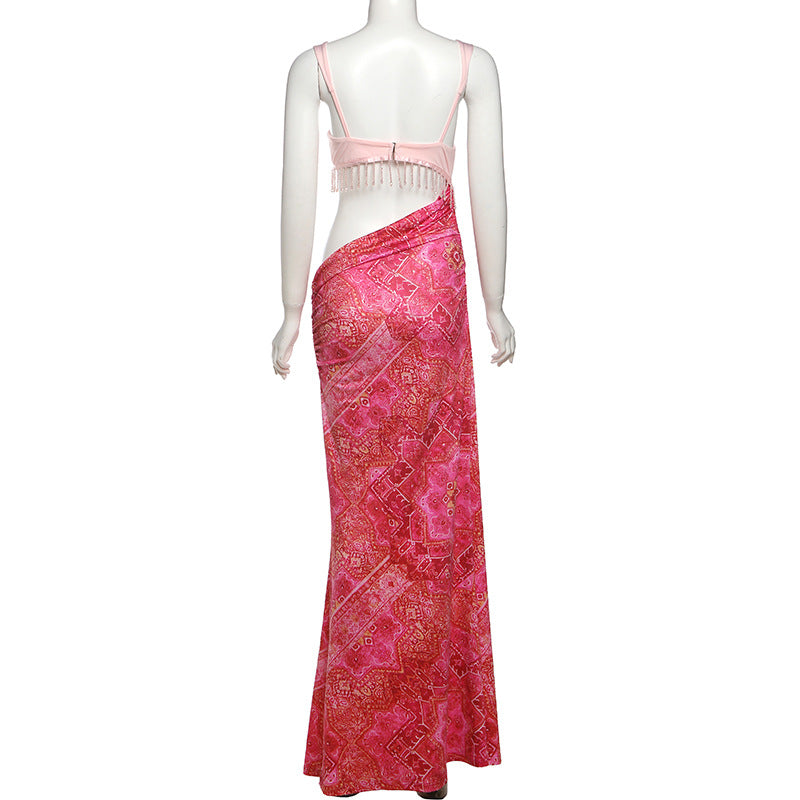 Women Summer Sexy Open-Waist Bodycon Tassel Strap Dress 11