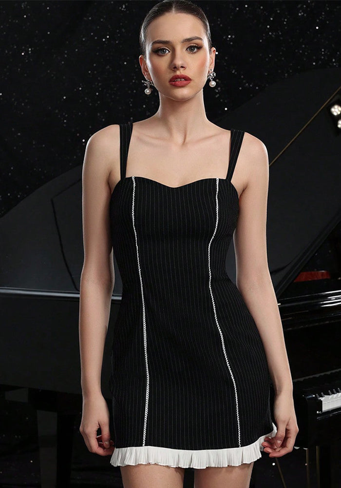 Women Sexy Backless Striped Lace Patchwork Strap Dress