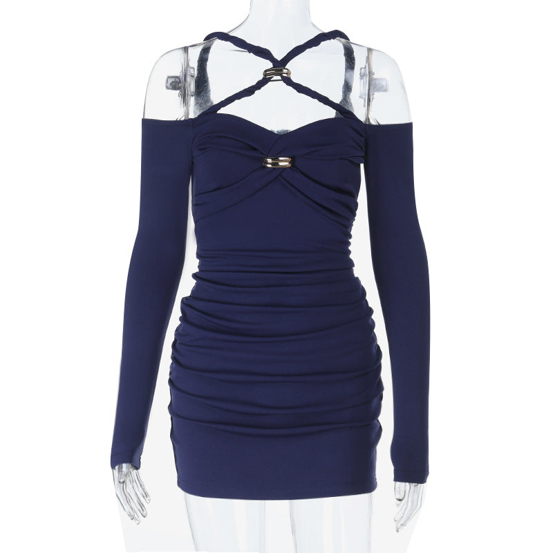 Women Basics crossover Knot Long-Sleeve Mini Dress 7