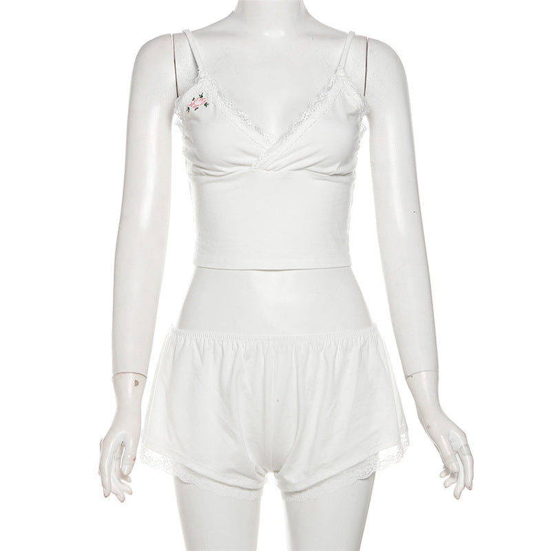 Summer Women sexy lace vest and shorts two-piece set 7