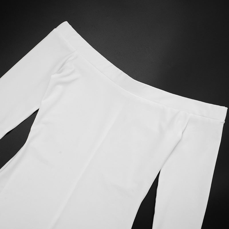 Women's Autumn Winter Solid Color Off-Shoulder Furry Long Sleeve Slit Leg Sim Tight Jumpsuit 15