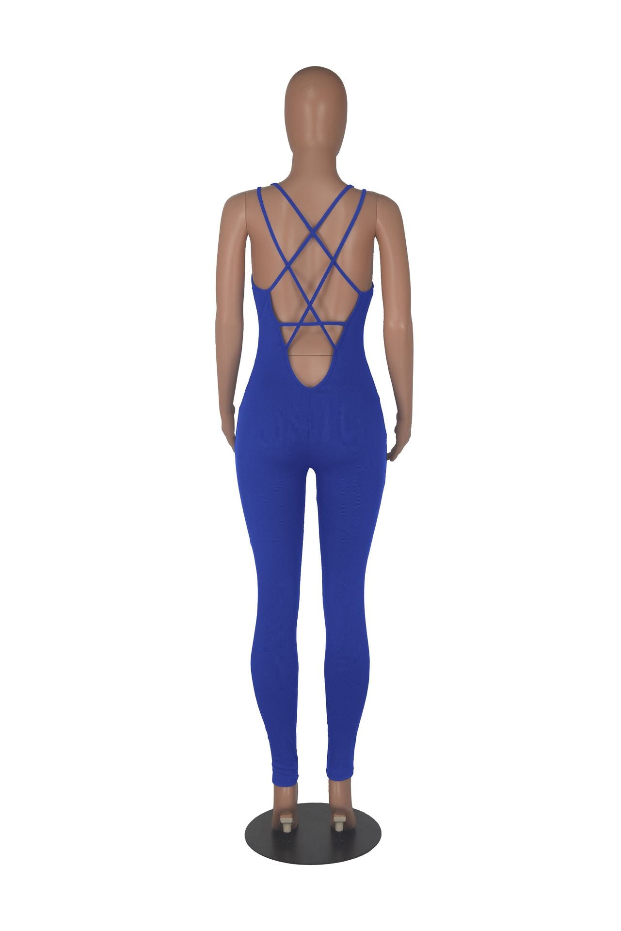 Sleeveless Low Back Slim Waist Bodysuit Solid Color High Waist Tight Fitting Sports Yoga Jumpsuit 19