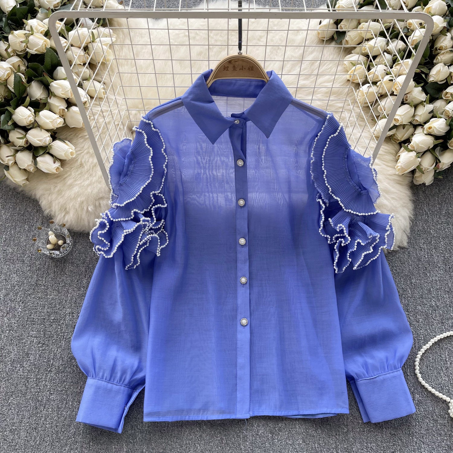 Floral Long Sleeves Mesh Blouse Chic Summer Top 7