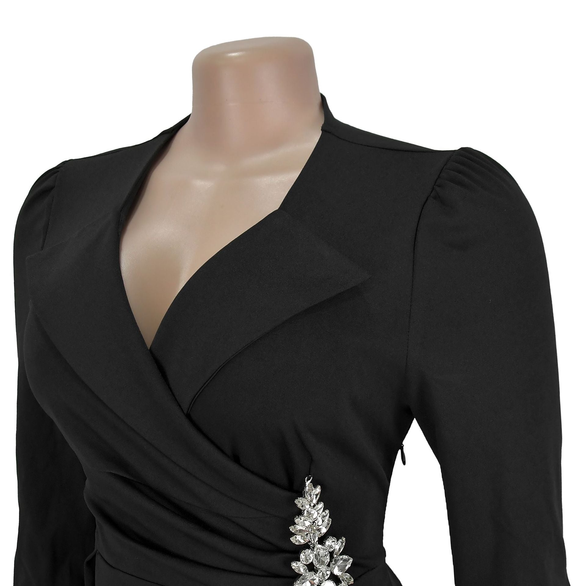 Women Cross Turndown Collar Long Sleeve Dress 18