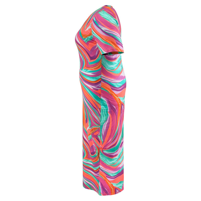 Plus Size Geometric Pattern Print Short Sleeves V-Neck Dress 6