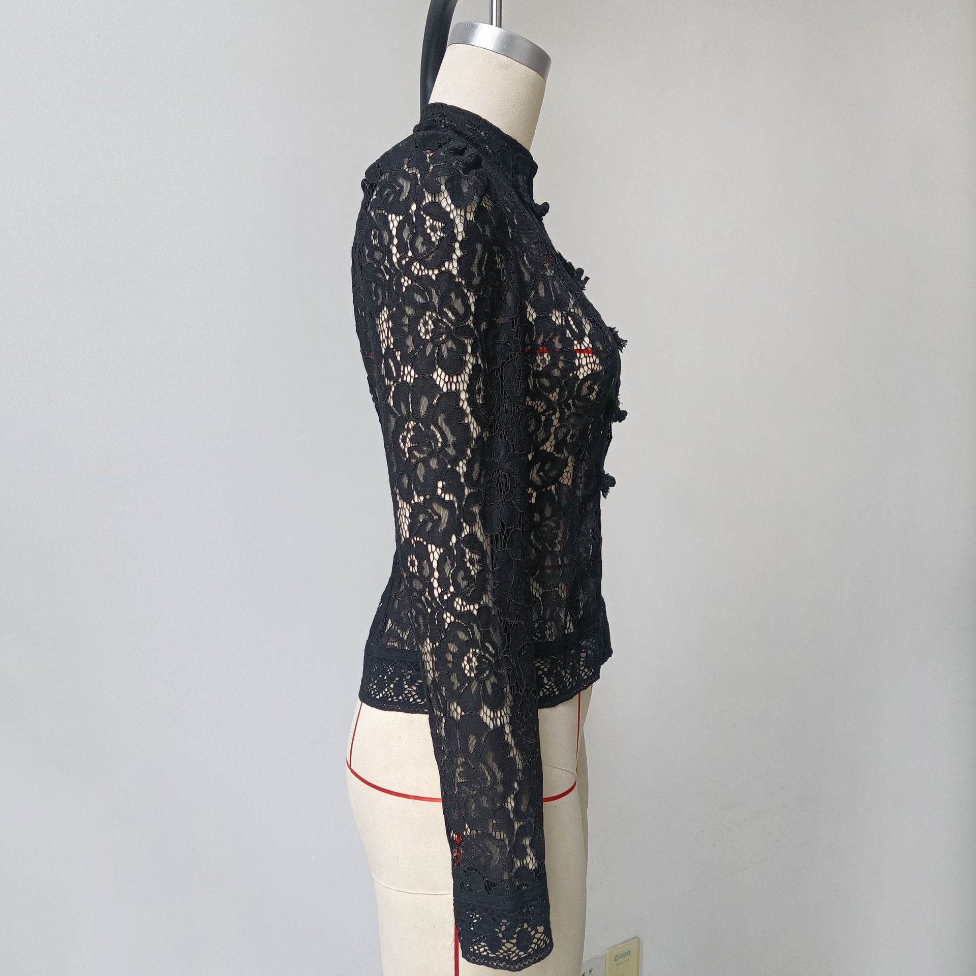 Summer Chic Career Lace Stand Collar Fitted Blouse 11