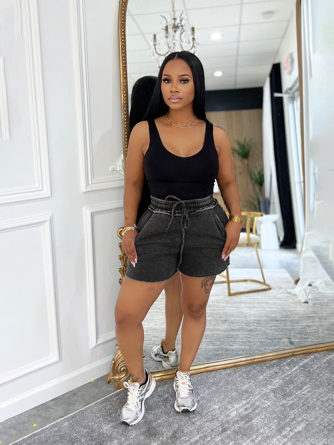 Washed shorts sexy women's vest Casual two-piece Set 3