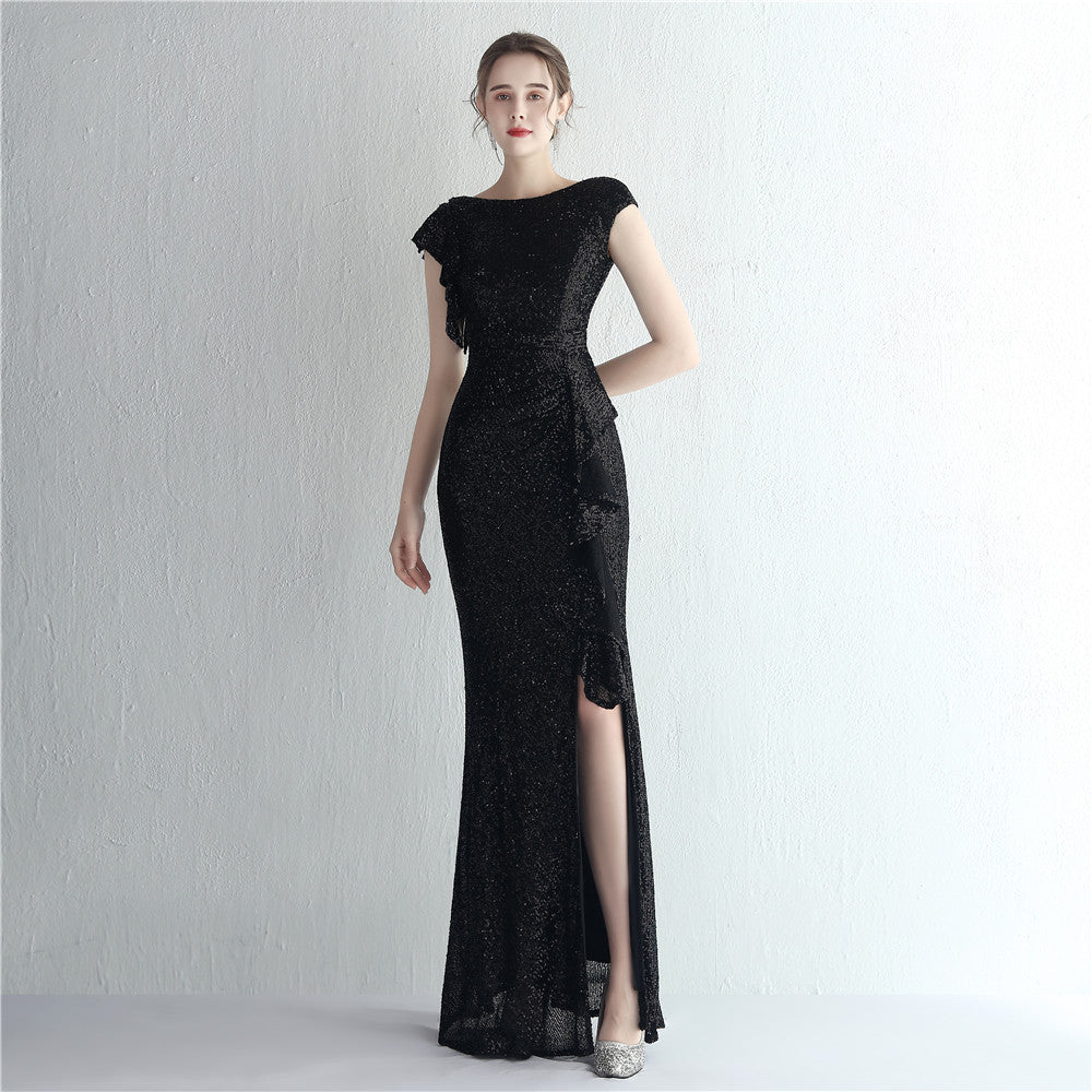 Women Sequin Sequin Formal Party Slit Sequin Long Evening Dress 12